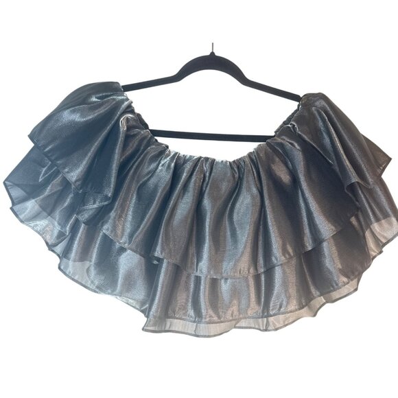 NWT Choosy Small Off-Shoulder Ruffle Crop Top Polyester Spandex Blend - Picture 6 of 13